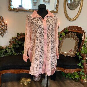 Vintage Victoria's Secret Lace Satin Gold Label Night Shirt Size S Pink